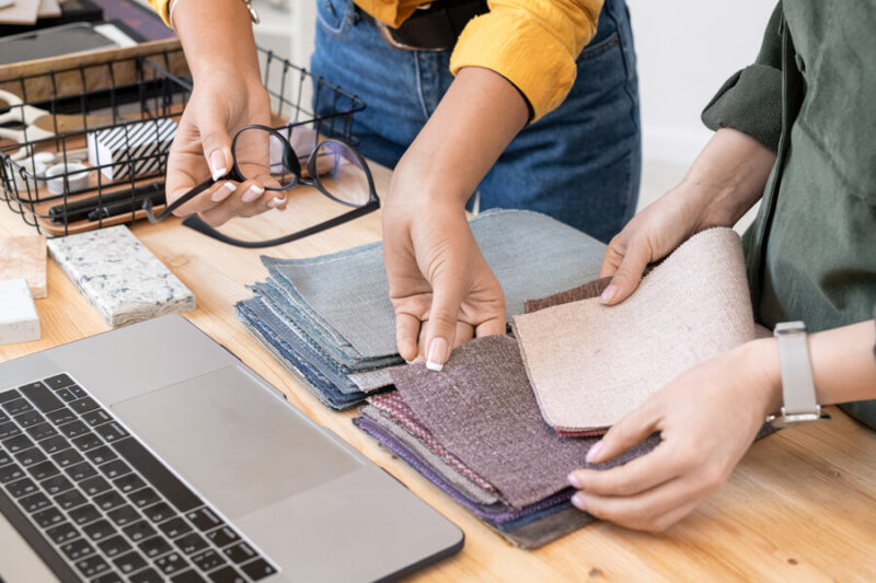 Team reviewing textile quality samples
